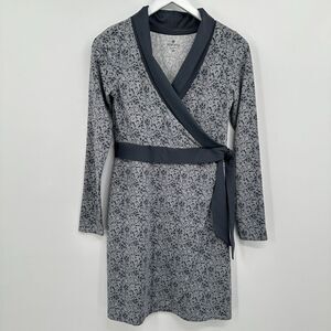 Athleta Wellington Dress Size XS Faux Wrap Gray Floral Stretch Long Sleeve Women